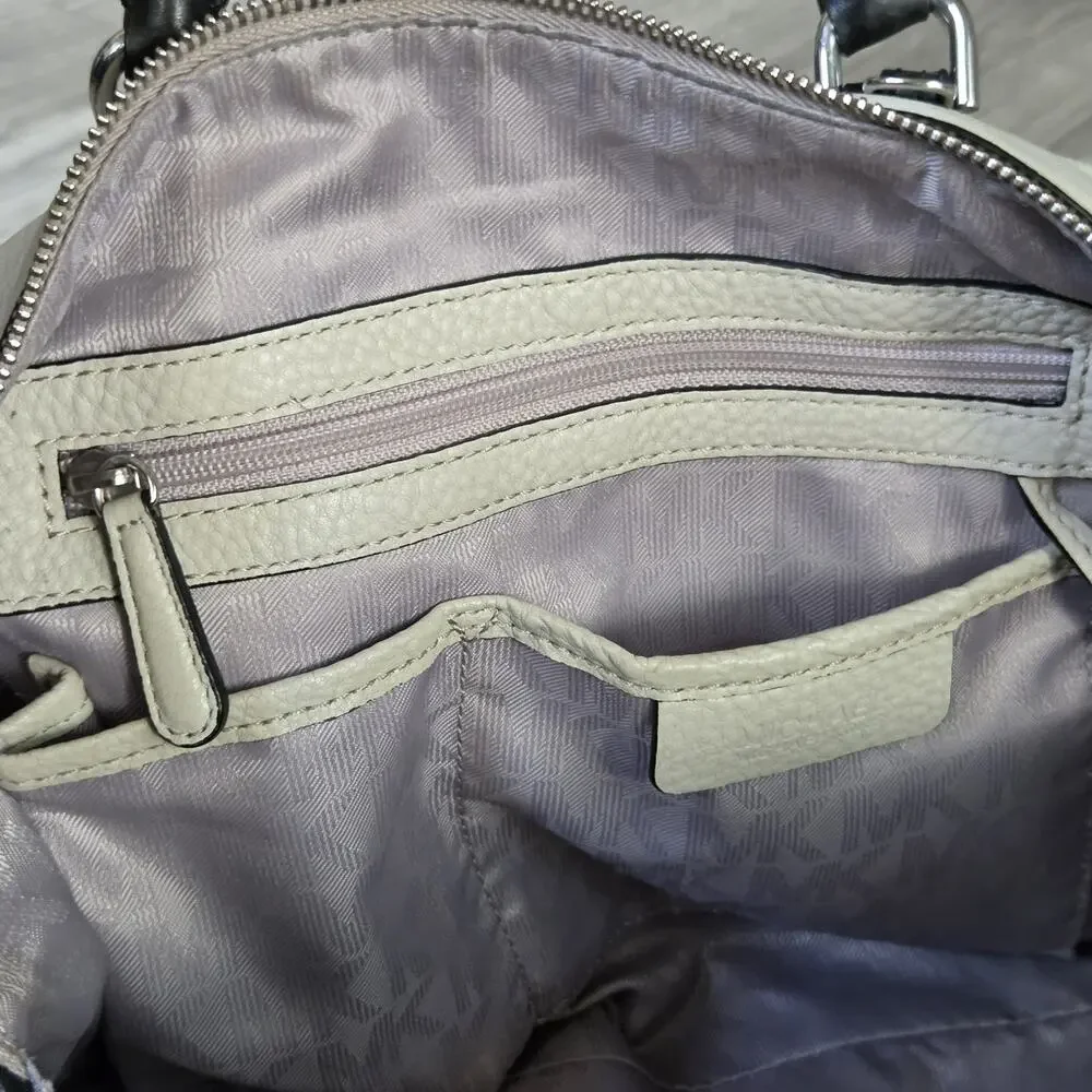 Michael Kors White Leather Satchel Handbag Black Handles No Shoulder Strap